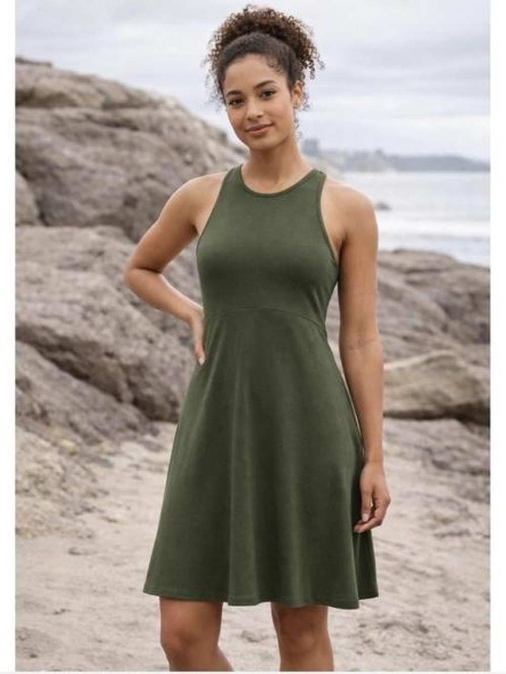 Athleta Sleeveless Olive Green A-Line Dress